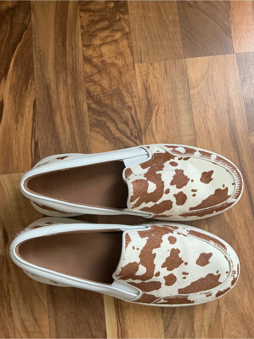 Vionic White and Brown Cowhide Slip-On Loafers